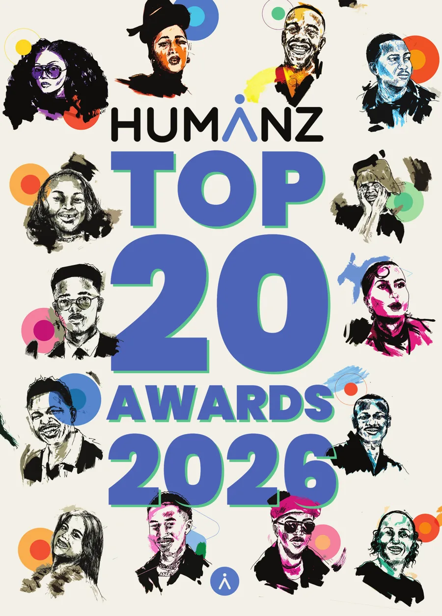 Cover of the Humanz Top 20 Awards 2026 booklet, with illustrated portraits of the winners