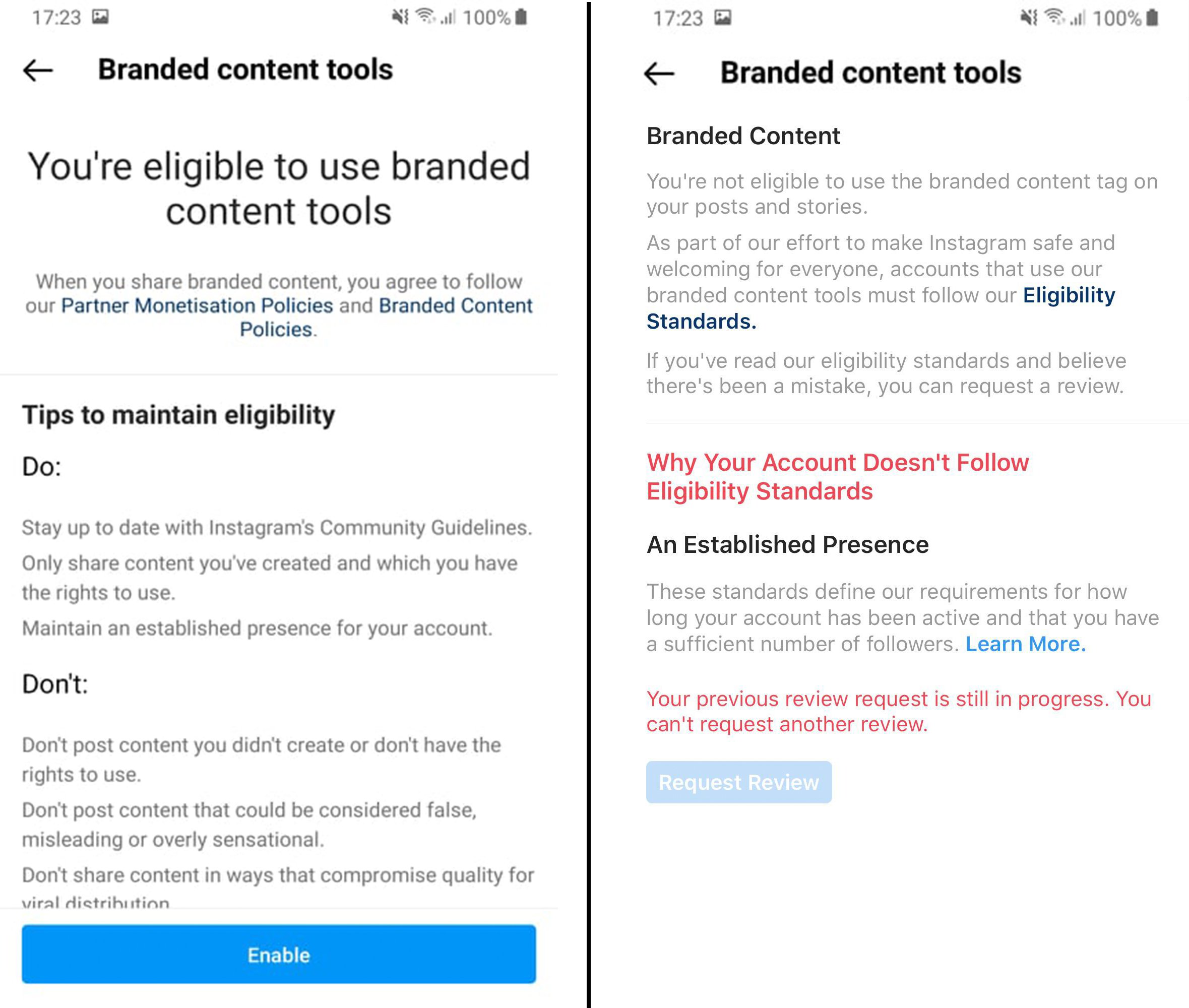 Branded content tool eligibility